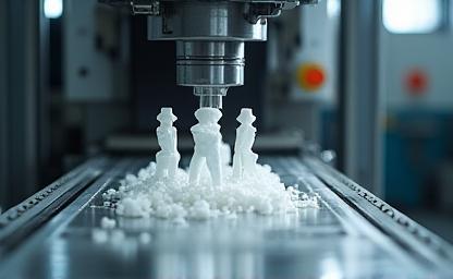 Image of a plastic injection molding machine in operation producing figure parts
