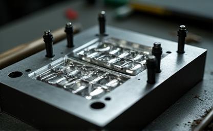 Close-up image of an injection mold tool under construction